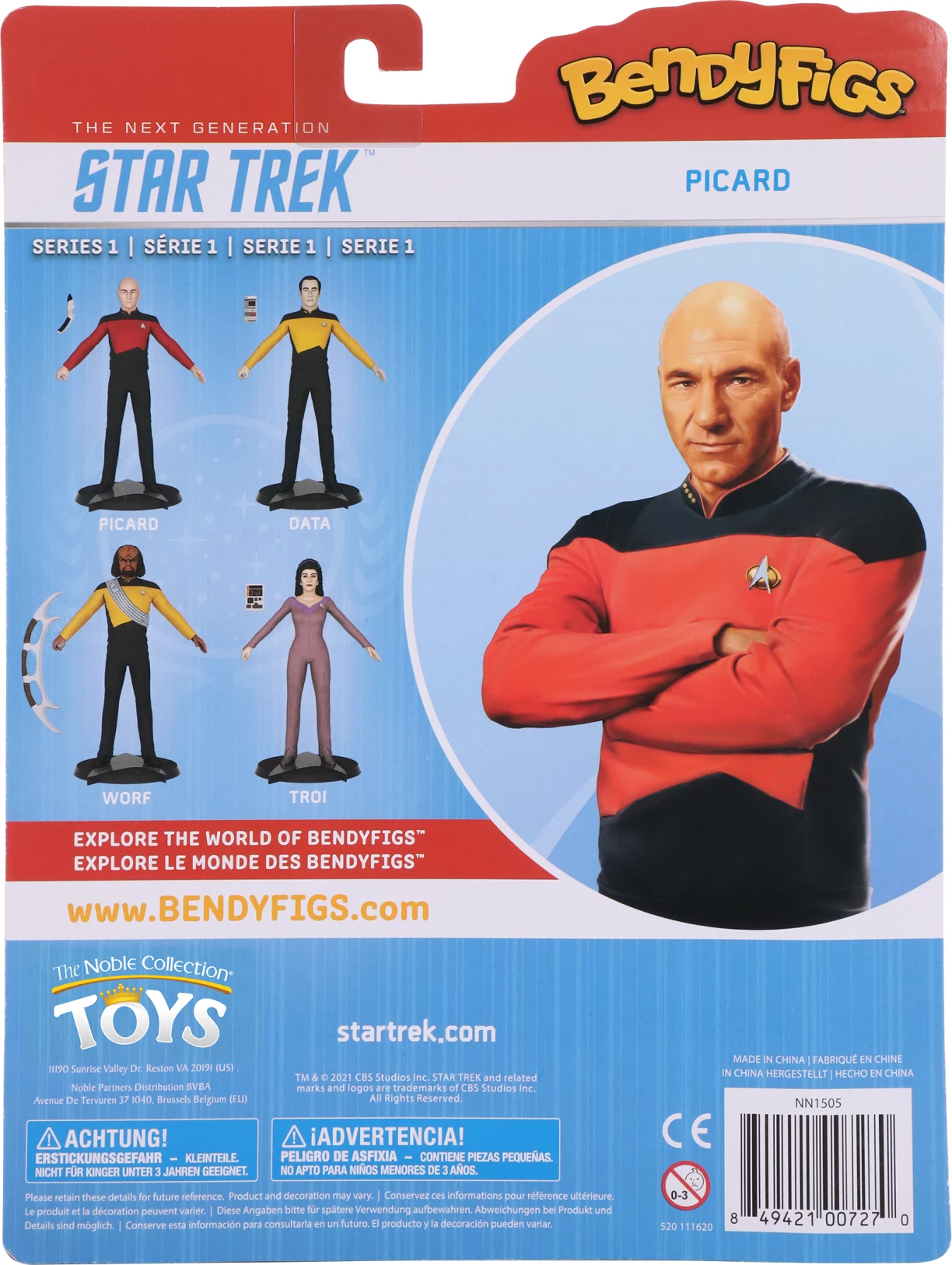 Figurinë NOBLE COLLECTION Bendyfigs Captain Jean-Luc Picard 19 cm, e pozueshme, me bazë, e kuqe/zezë