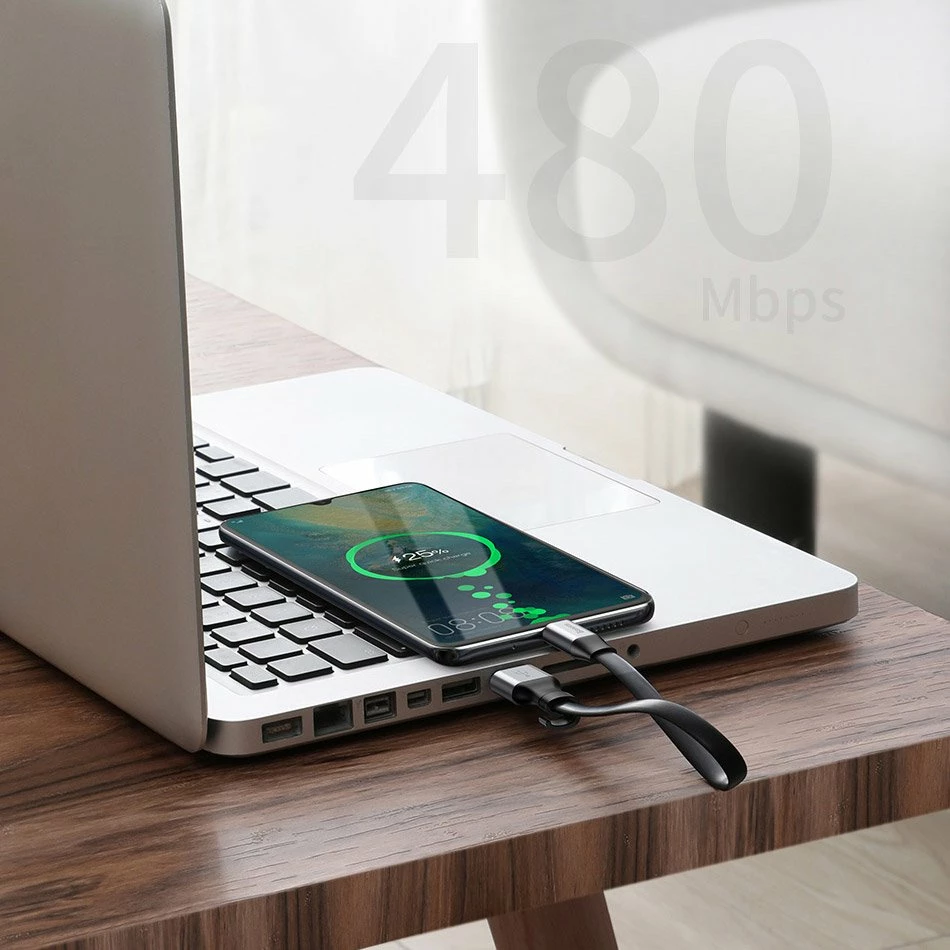 Kabllo USB-C Baseus Simple CATMBJ-BG1, 23cm, 40W, e zezë/argjendtë