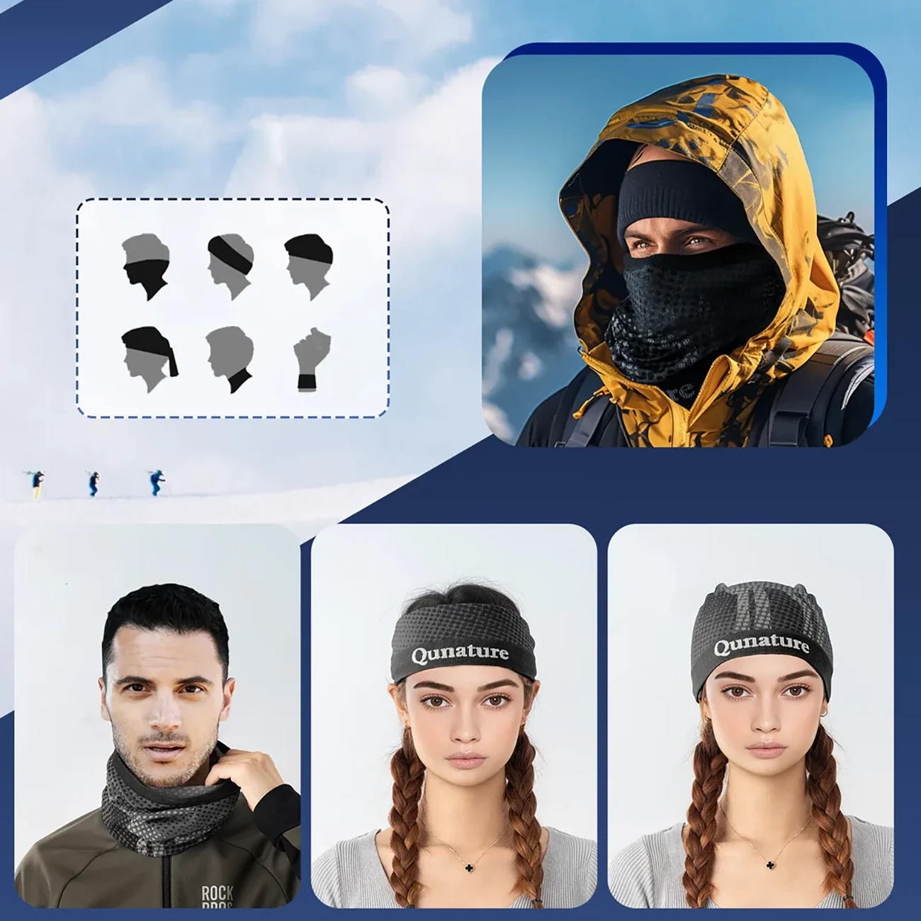 Shall i qafës / bandanë sportive Qunature 11230014002, najlon i frymëmarrshëm elastik, pa qepje, madhësi universale, e zezë