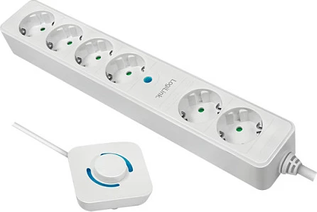 Zgjatues rryme LogiLink 6-priza Schuko (CEE 7/3), me ndërprerës në kabllo, 1.5 m, i bardhë