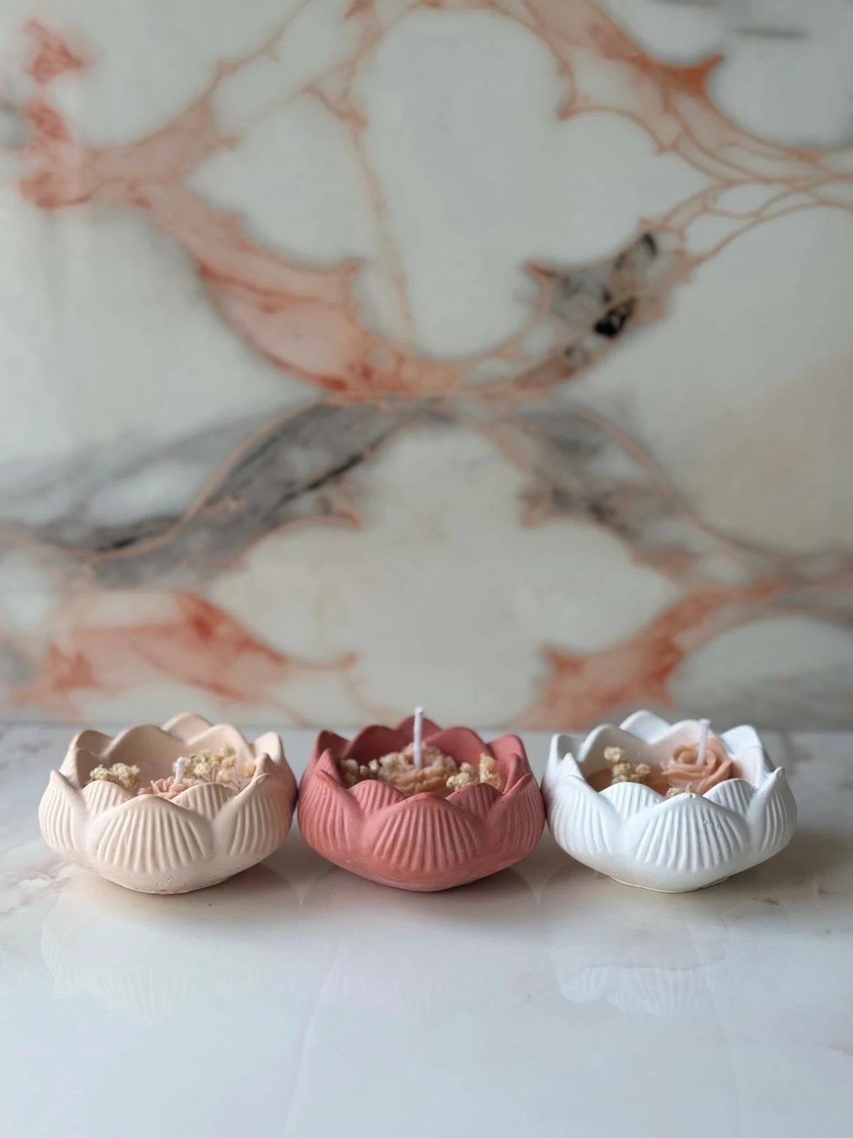 Set qirinjsh prej betoni, 3 copë, Evila Originals, Glamour Candle 29ST, e kuqe, bezhë, e bardhë