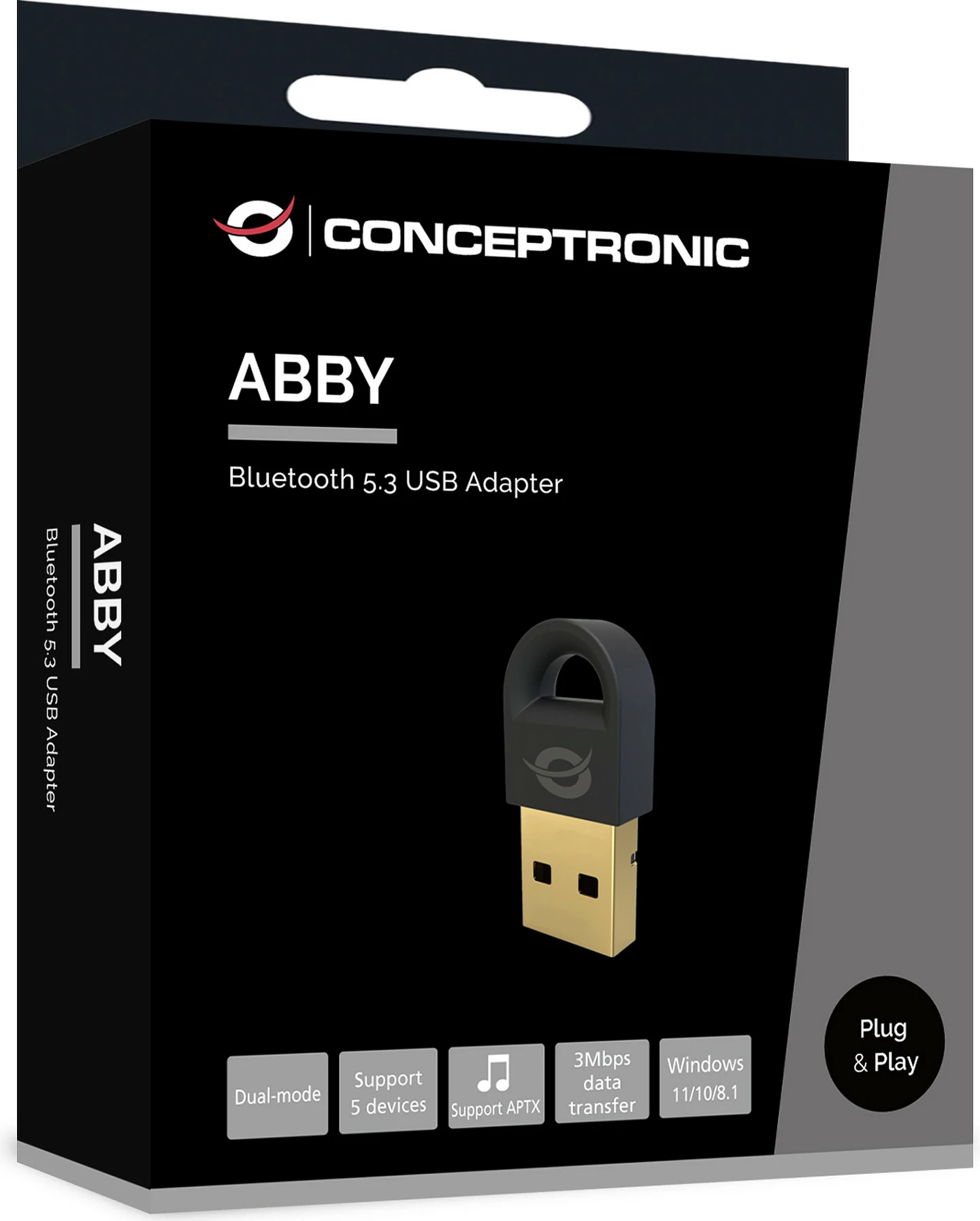 Adapter USB Bluetooth Conceptronic ABBY16B, Bluetooth 5.3, Nano, 3 Mbit/s, i zi