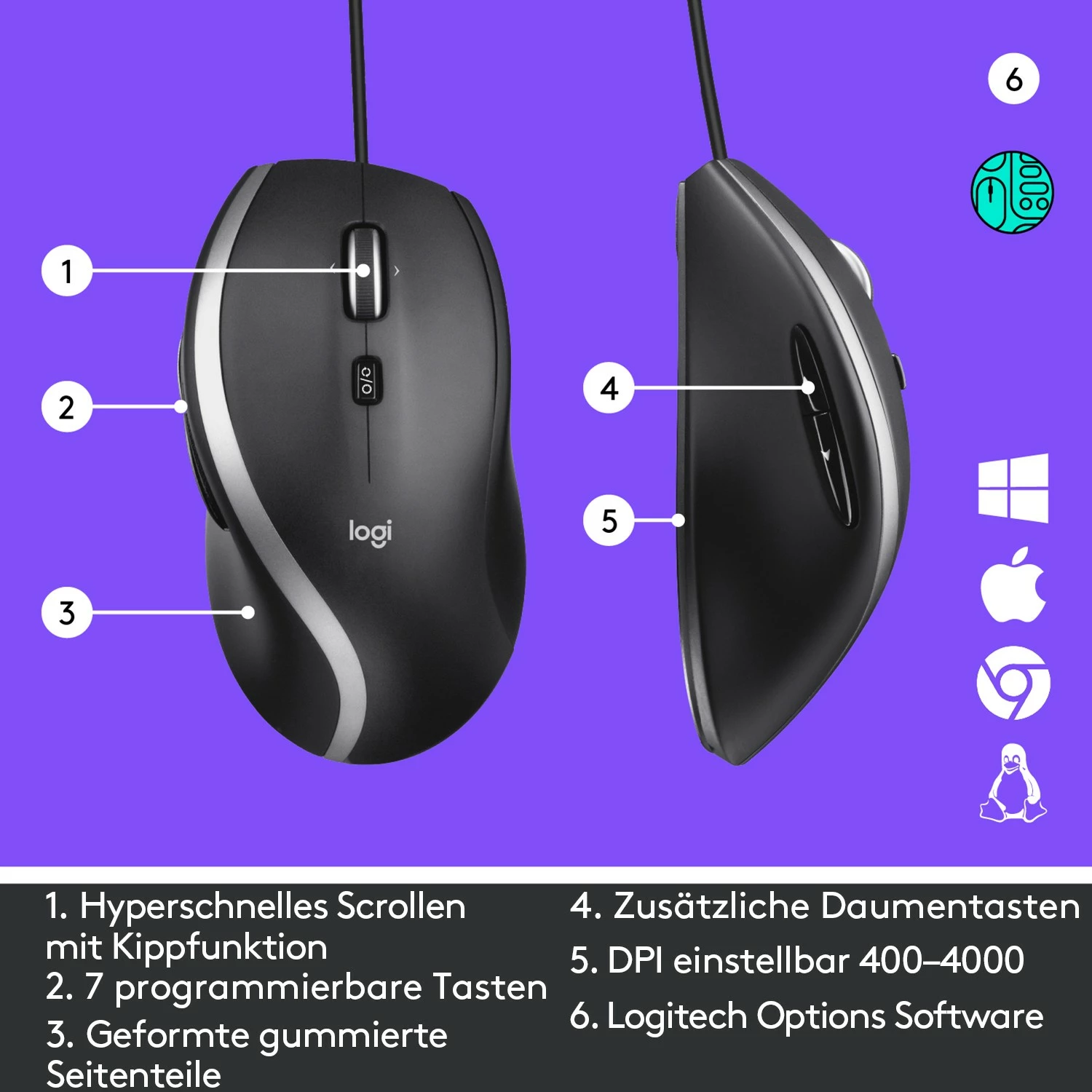 Maus Logitech M500, me kabllo, 4000 DPI, i zi