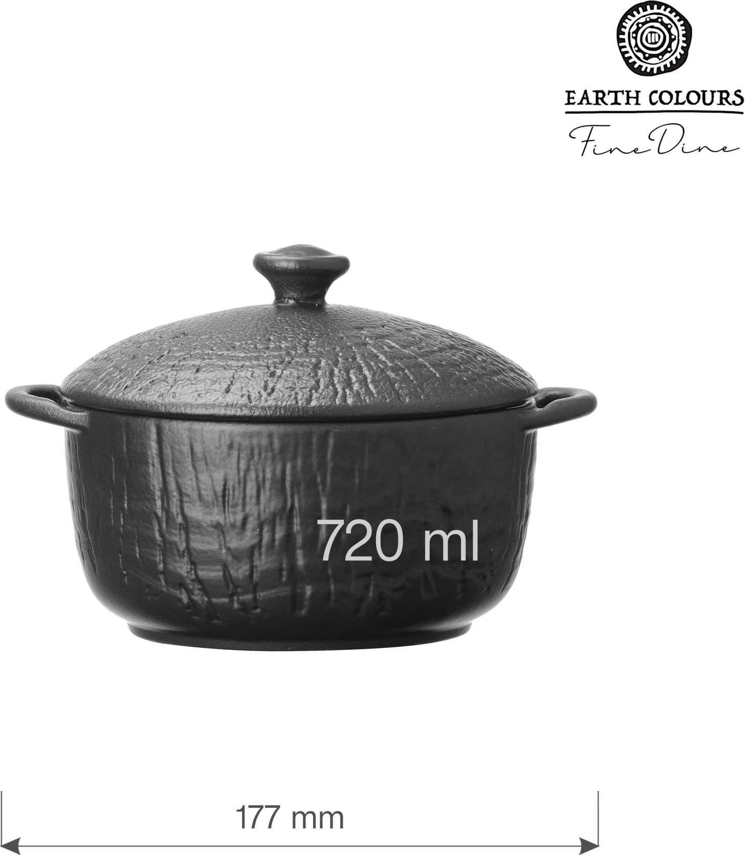 Tas tureen me kapak dhe doreza Fine Dine Crust 720ml 140mm porcelan, i zi, set 3 copë