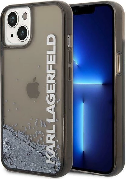 Mbështjellës Karl Lagerfeld Liquid Glitter Elong për iPhone 14, 6.1", i zi