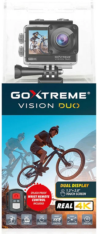 Kamerë aksioni GoXtreme Vision DUO, 4K Ultra HD, 12 MP, Wi‑Fi, 1050 mAh, e zezë