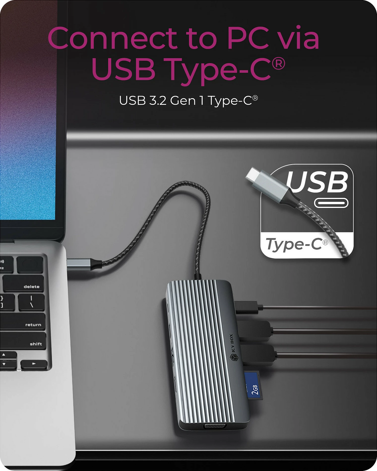 Docking station USB-C ICY BOX IB-DK4040a-CPD, 10-në-1, 4K HDMI, VGA, LAN 1Gbps, SD/microSD, USB PD, gri