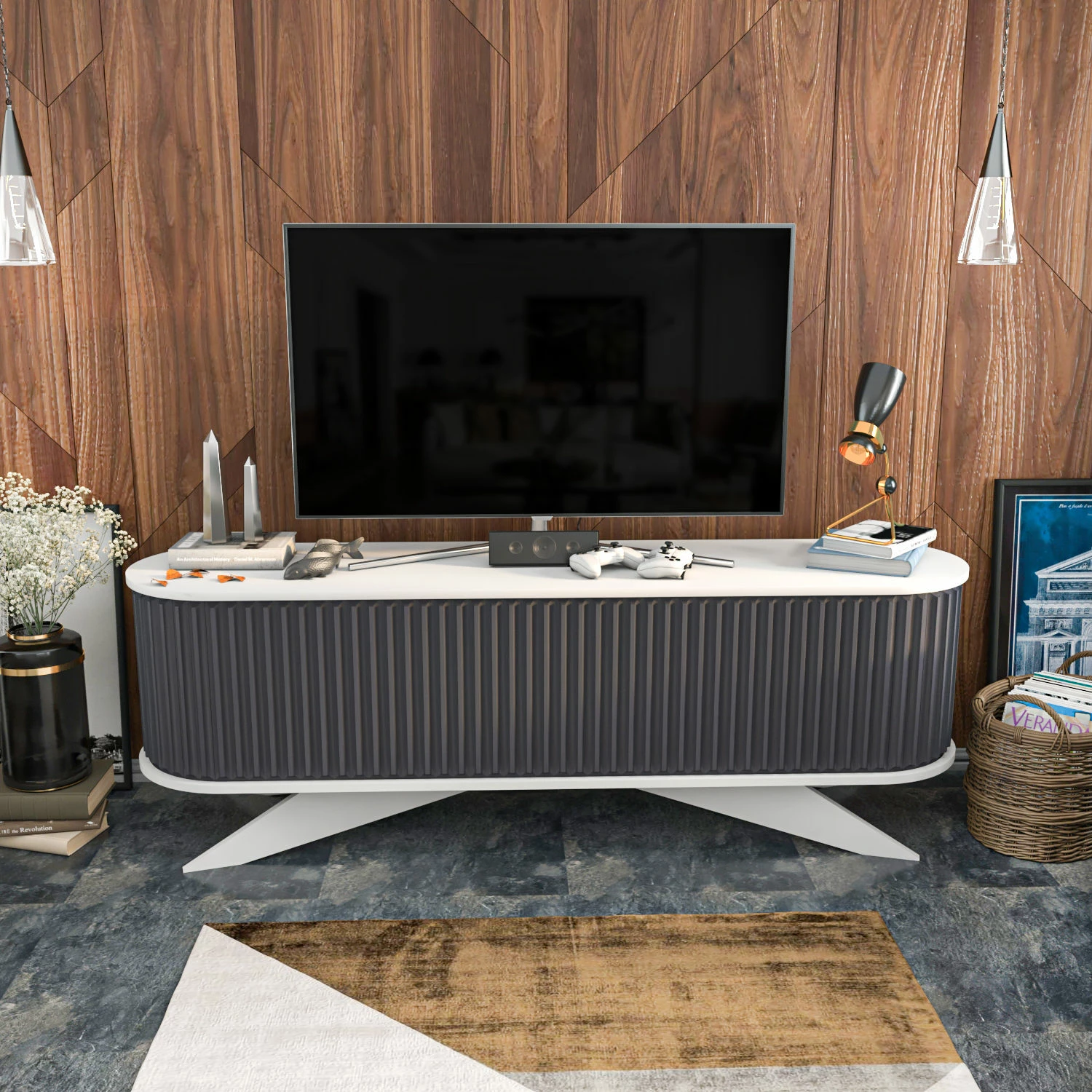 Komodë TV Hanah Home, anthracite dhe e bardhë, Stor
