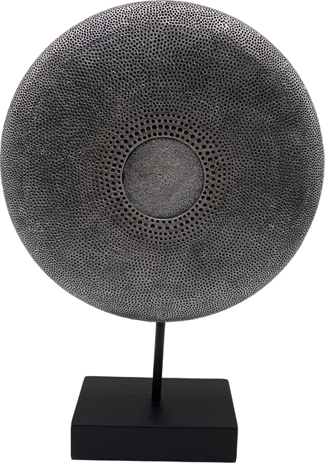 Disk dekorativ Skiva, polirezine, ngjyrë argjendi antike, 25x7x36 cm