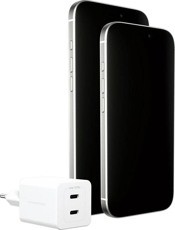 Karikues PanzerGlass empower Turbo 45W, 2x USB-C, EU Plug, i bardhë