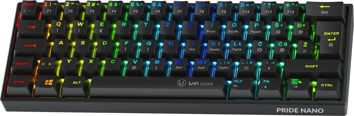 Tastierë mekanike UVI GEAR Pride Nano 60% (62 tasta) RGB, Red Switch, ISO SLO/CRO, USB-C e shkëputshme, e zezë 5