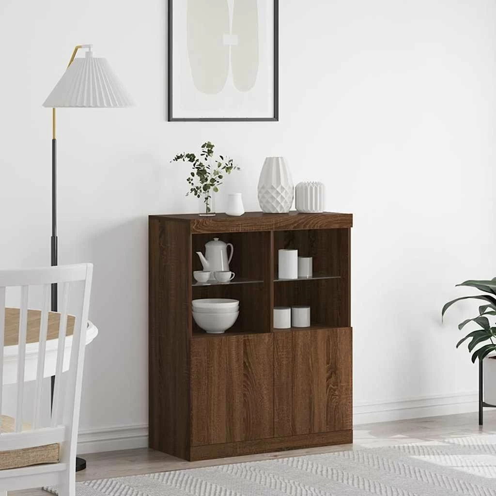 Kabinet vidaXL 81x37x100 cm, 2 dyer, 4 ndarje të hapura, dru kompozit, kafe lis