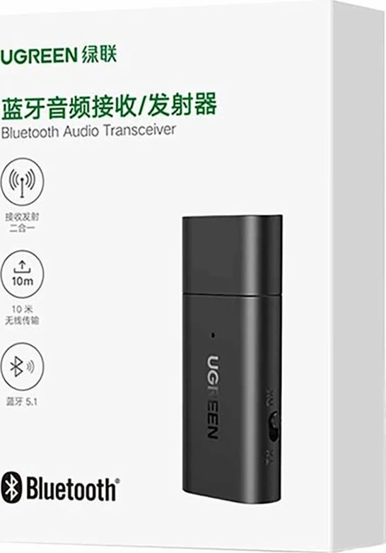 Adapter Bluetooth audio Ugreen CM523 (UGR1207BLK), Bluetooth 5.1, USB-A, AUX 3.5mm, transmetues/marrës, i zi, me kabllo 1m