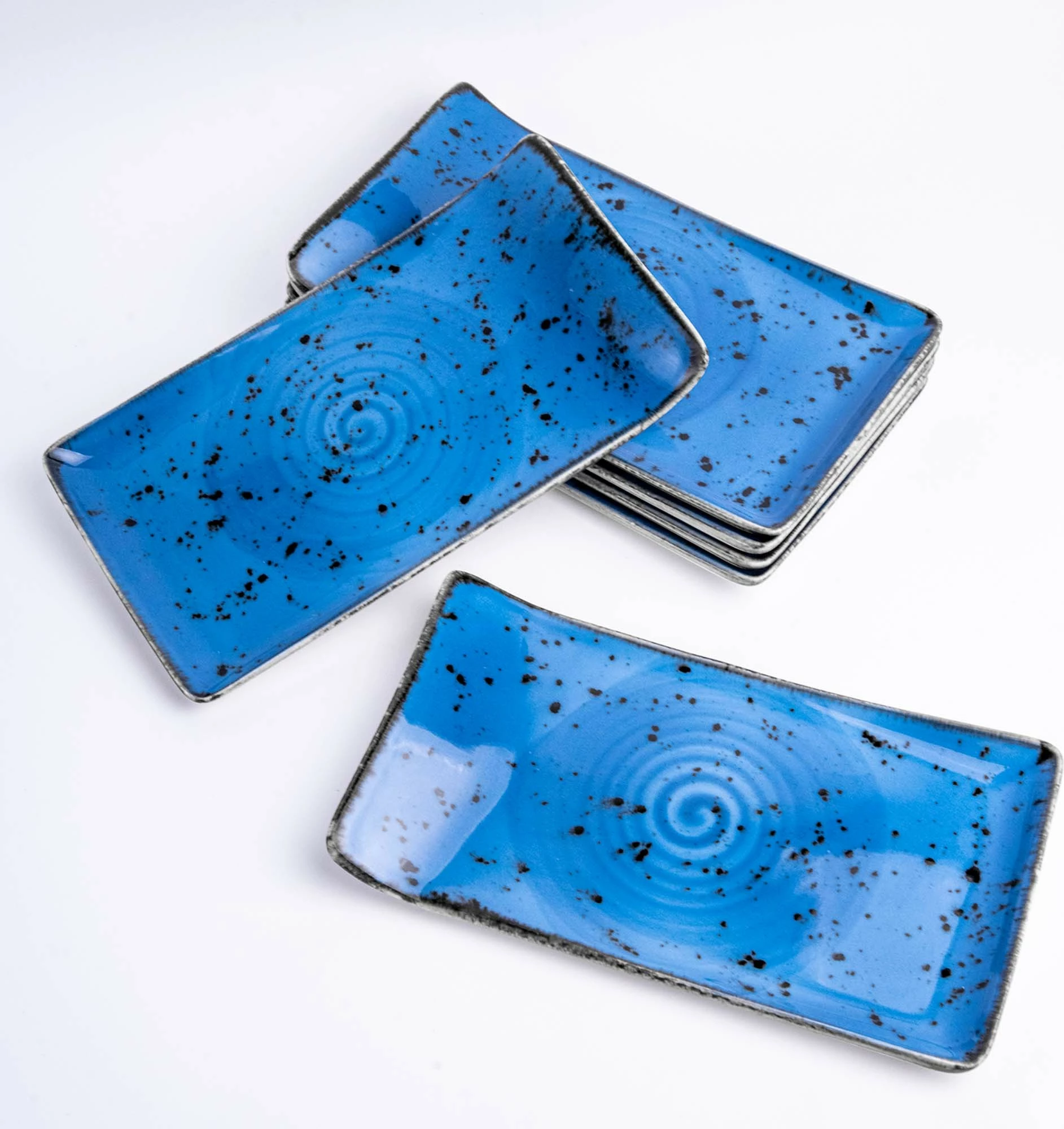 Pjatë servimi porcelani Fine Dine Iris 215x120 mm, blu, set 6 copë