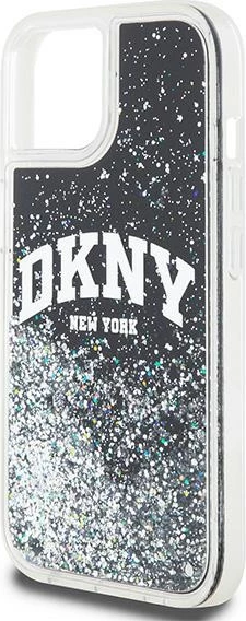 Mbështjellës DKNY Liquid Glitter Big Logo për iPhone 14/15/13, 6.1", i zi