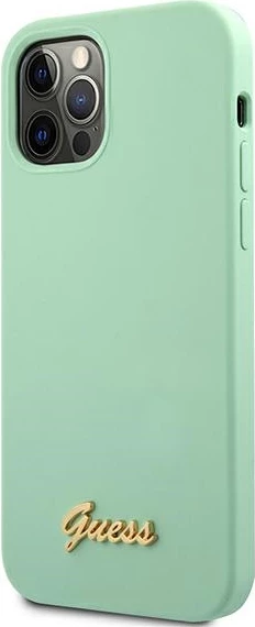 Mbështjellës Guess për iPhone 12 Pro Max 6.7", Silicone Vintage Gold Logo, Gjelbër