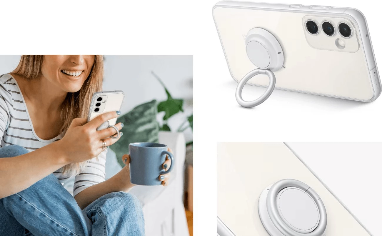 Mbështjellës origjinal Samsung Gadget Case EF-XS921CTE për Samsung Galaxy S24 5G, me grip dhe mbajtëse të palosshme, transparent