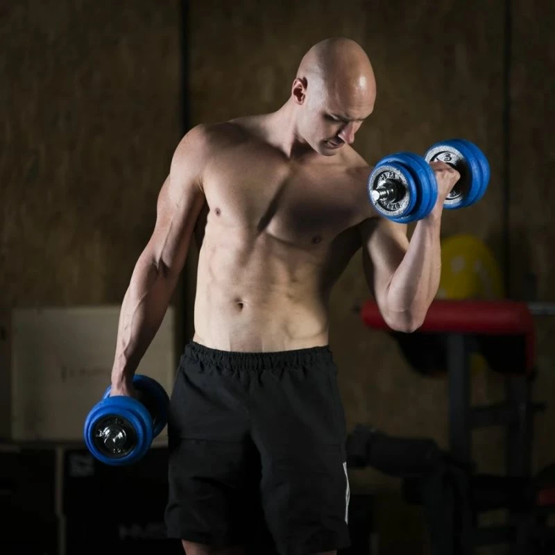 Set pesha 2-në-1 barbell dhe dumbbell HMS, unisex, argjend e kaltër