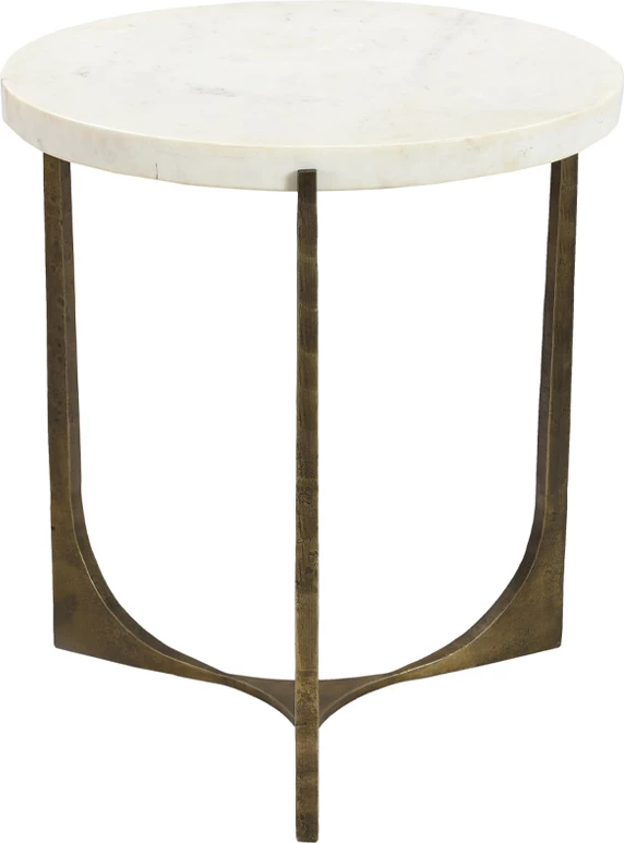 Tavolinë anësore Blanche, mermer i bardhë, metal ngjyrë bronzi antik, 55x55x61cm