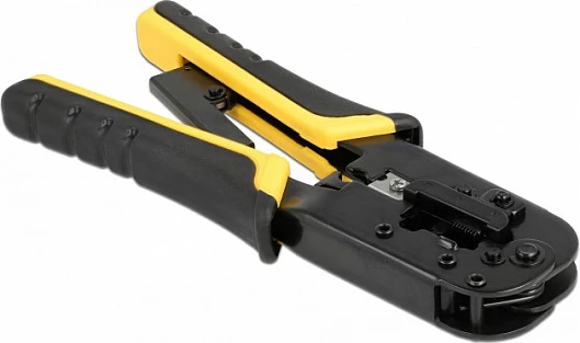 Pincë krimpimi DeLOCK Universal, RJ45/RJ12/RJ11, me zhveshës teli, verdhë/zi