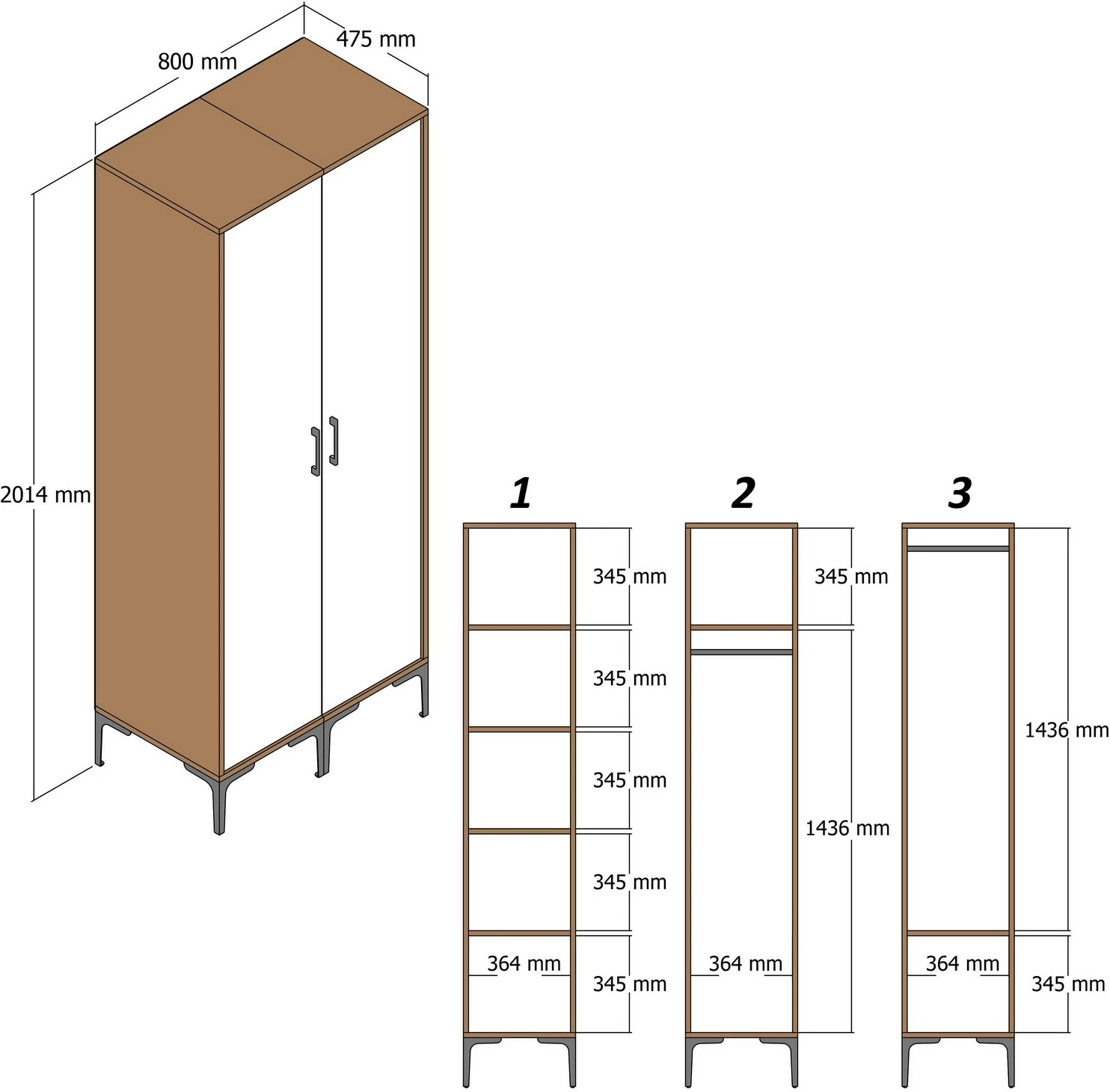 Dollap Hanah Home, Kumsal RR, ngjyrë arre dhe antracit