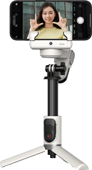 Gimbal stabilizator 4-në-1 për celular AOCHUAN Smart M1 Pro, 360° AI tracking, RGB, 1000mAh, set me telekomandë, i bardhë