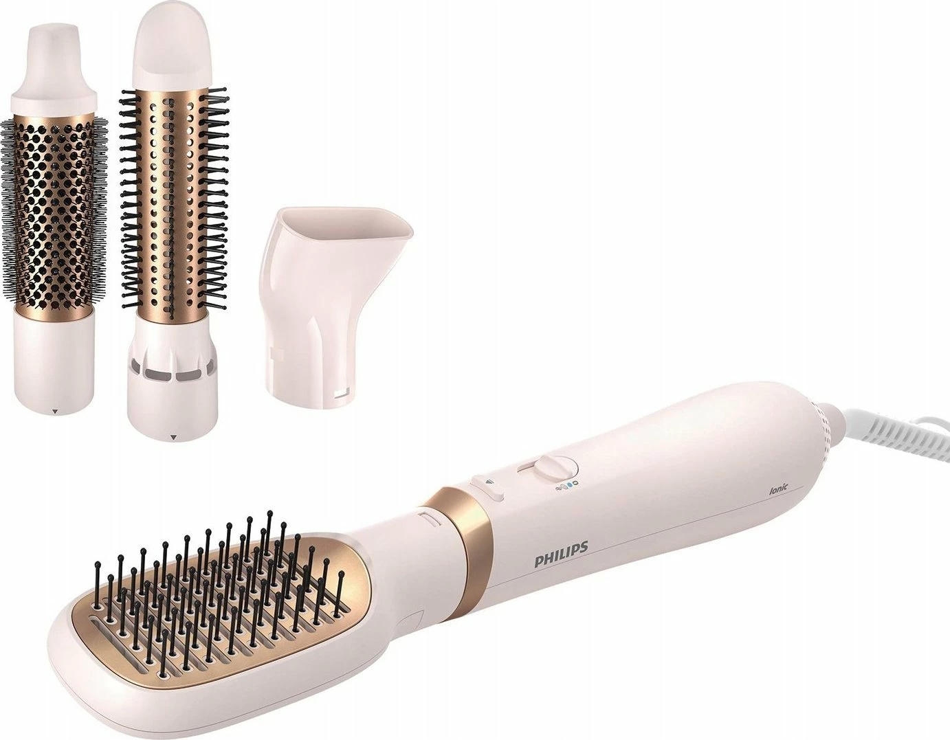 Stiler ajri 2-në-1 Philips BHA310/00 800W, ionizim, 3 nivele temperature/3 shpejtësi, set me 4 aksesorë, bezhë