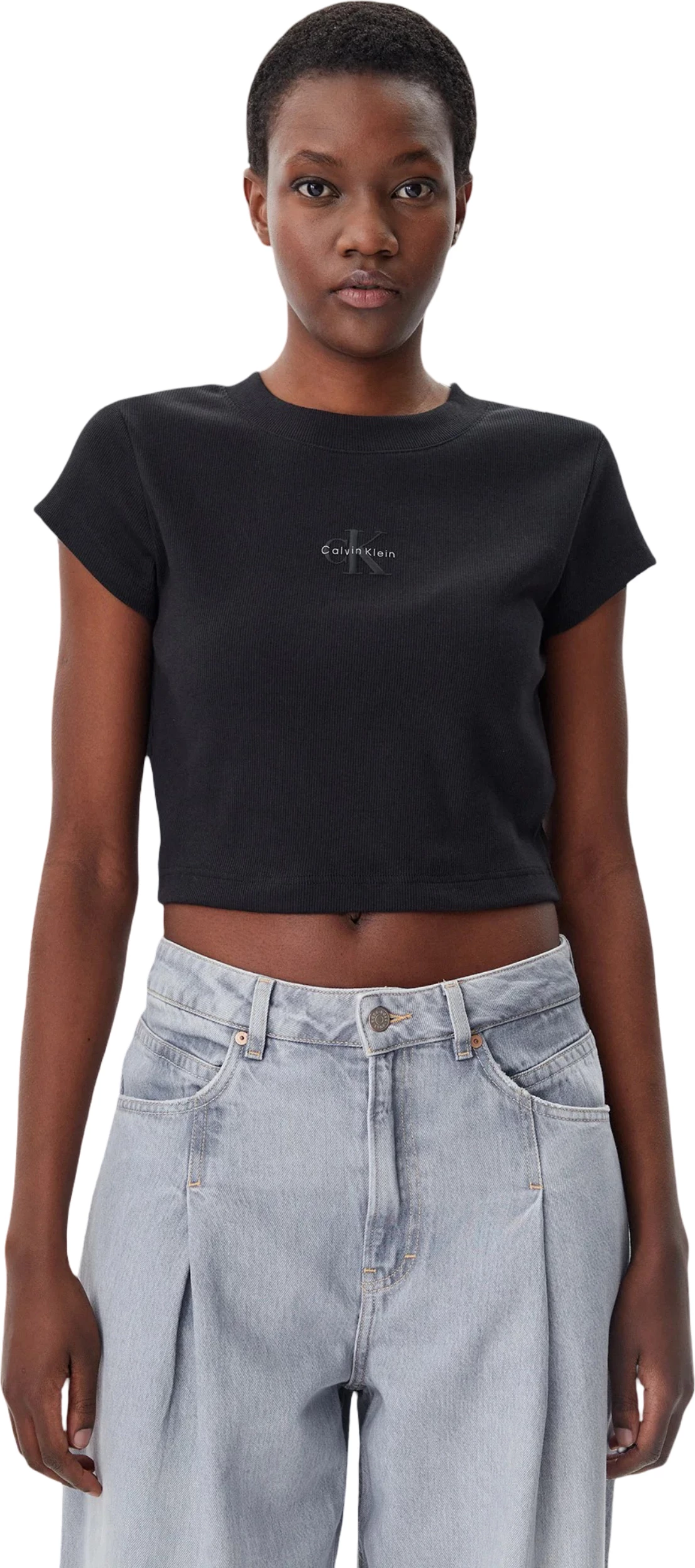 Maicë për femra Calvin Klein Jeans MONOGRAM BABY TEE LV047AB802, e zezë [Madhësia: M]