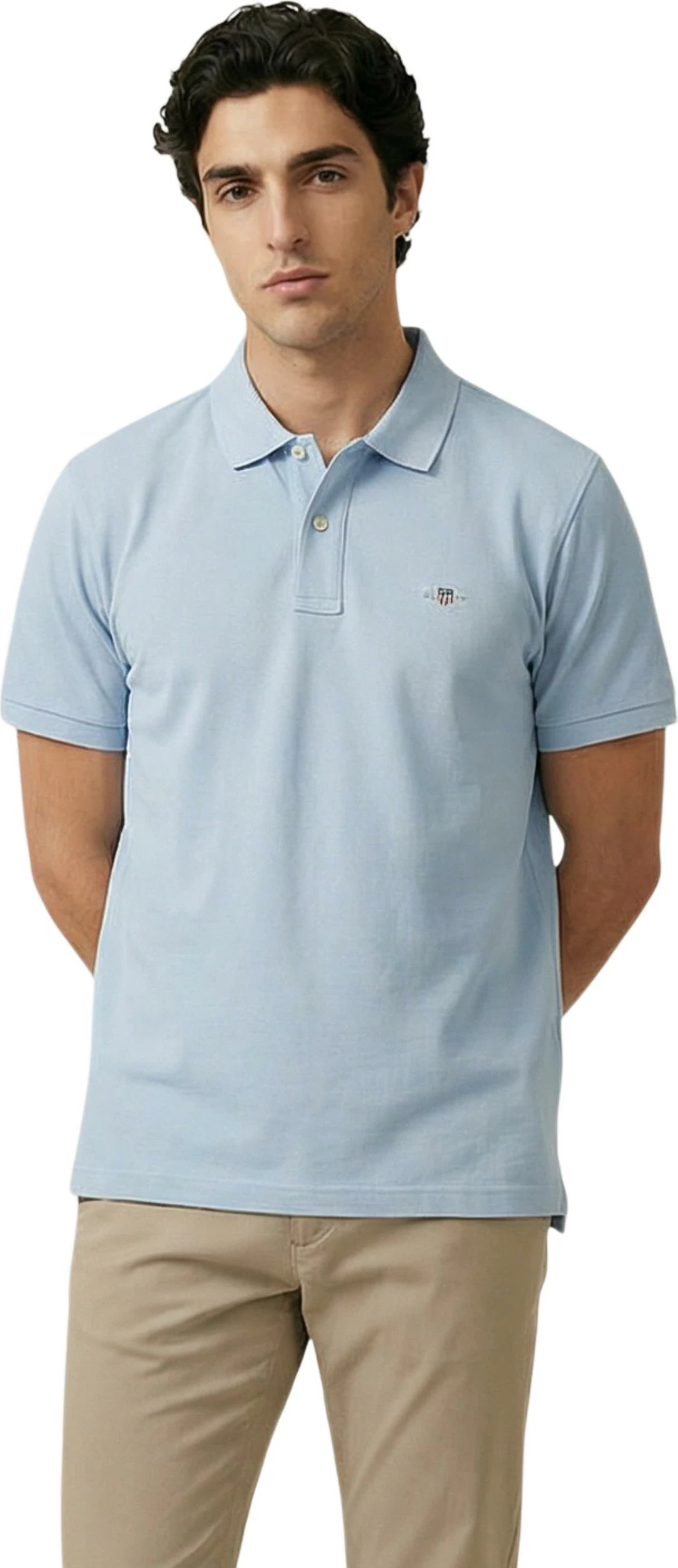 Maicë polo për meshkuj Gant REG SHIELD SS PIQUE 2601.002210, blu e çelët