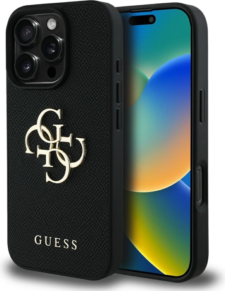 Mbështjellës Guess Grained Big 4G Logo Small Classic Logo për iPhone 16 Pro, i zi