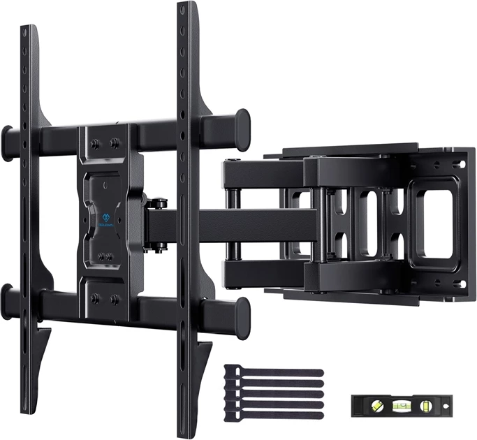 Mbajtës muri për TV, Perlesmith PSPILFK1, 37-85", VESA 200x100-600x400, ngarkesa 60 kg, krah i dyfishtë, rrotullim ±60°, prirje +5°/-15°, zgjatje 376 mm, e zezë