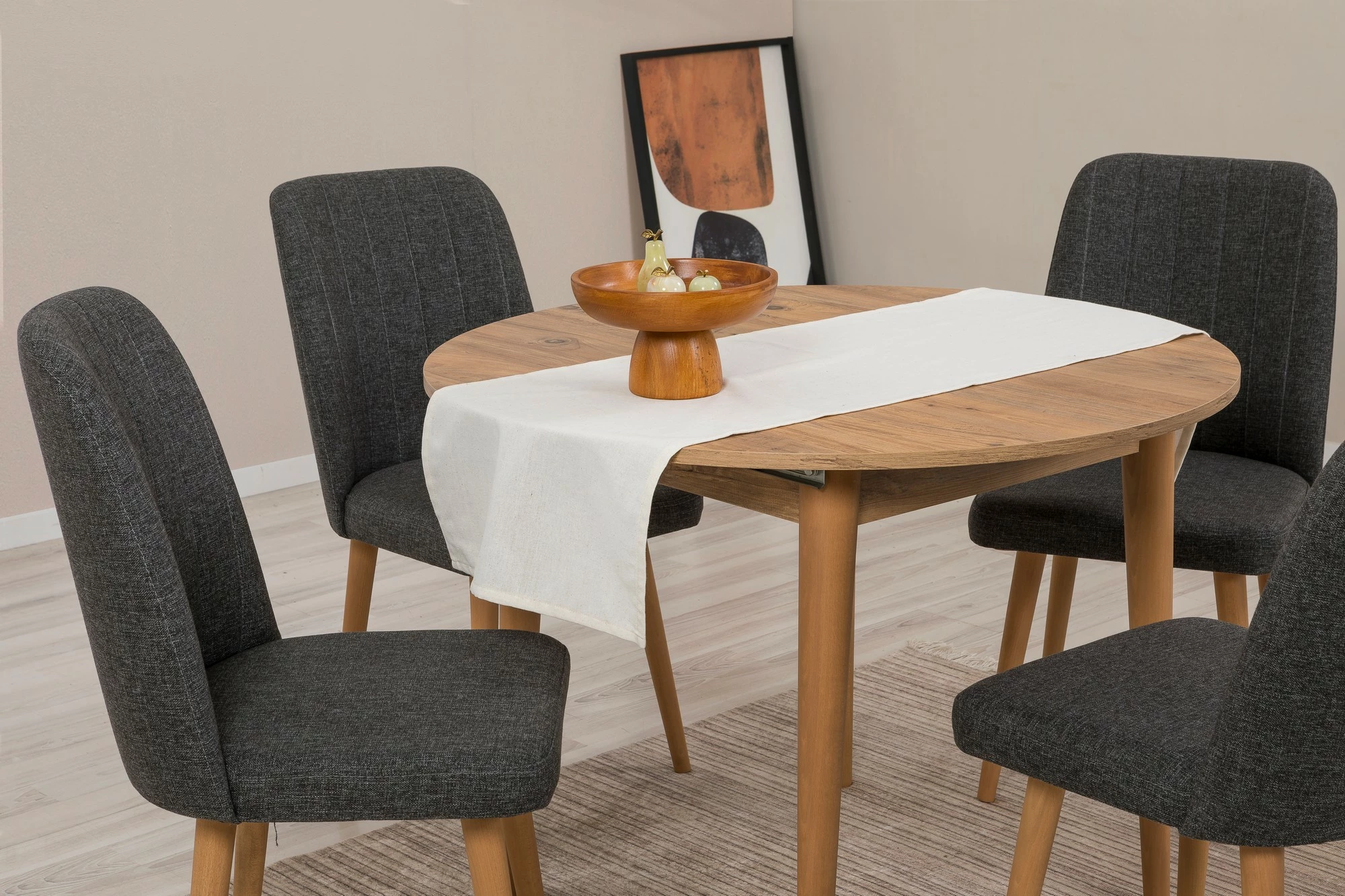 Tavolinë me karrige, zgjatshme, 5 copë, Skye Decor Vina 1053, ngjyrë Atlantic Pine, antracit