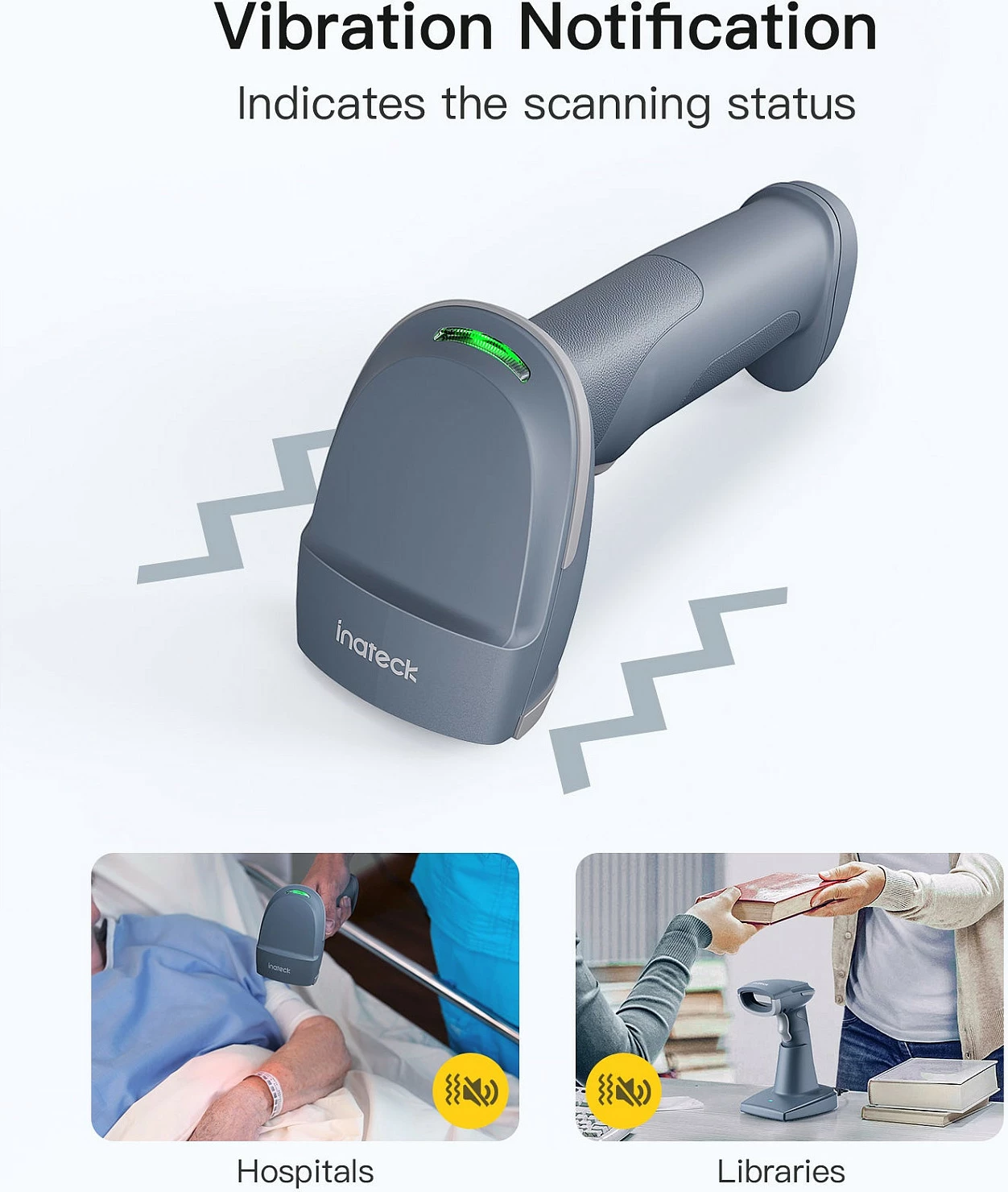Skaner barkodi Inateck BCST-54, 1D/2D, Bluetooth/USB, bazë karikimi, blu/gri