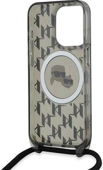 Mbështjellës Karl Lagerfeld IML Crossbody Monogram Karl & Choupette Head MagSafe për iPhone 15 Pro Max, i zi