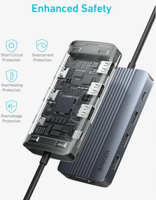 Hub USB-C ANKER PowerExpand A83790A2, 8-në-1, triple display, 2x HDMI + VGA, USB-A/USB-C 5Gbps, PD pass-through 85W, gri