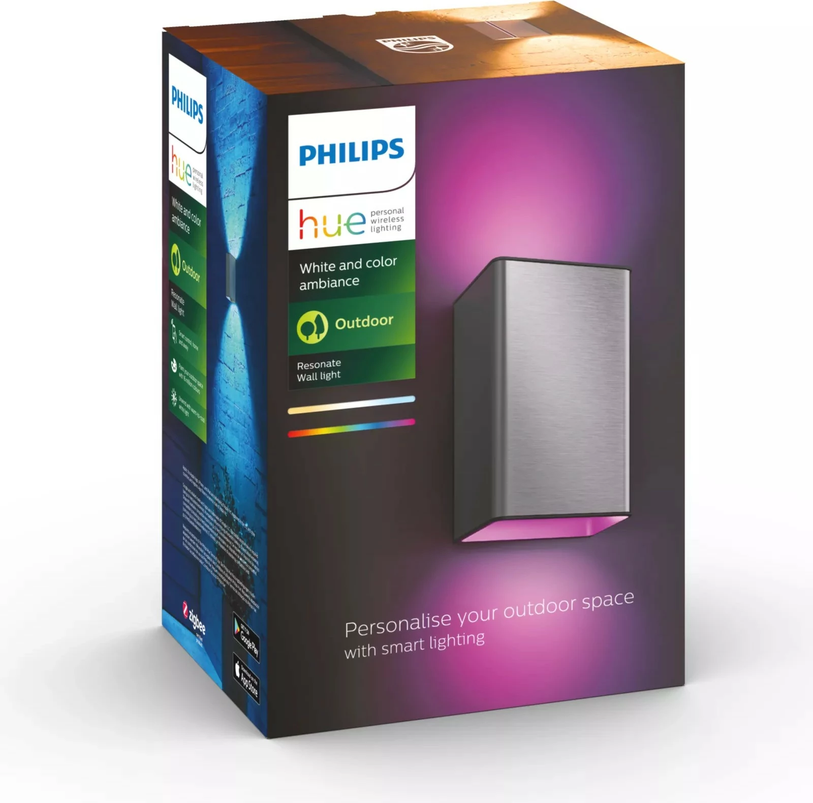 Llambë murale Philips Hue Resonate, LED, smart, çelik inox, dritë me ngjyra