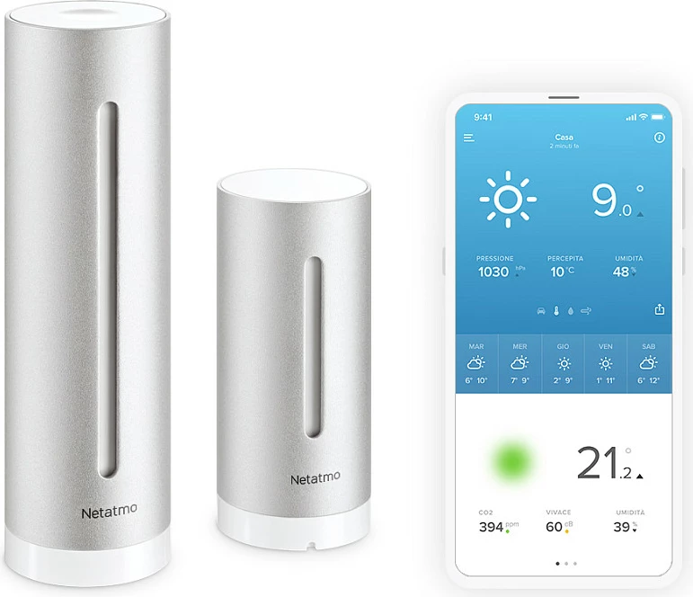 Stacion meteorologjik smart Netatmo NWS01-EC, Wi‑Fi, sensor brenda/jashtë, temperaturë/lagështi/presion/CO2, alumin