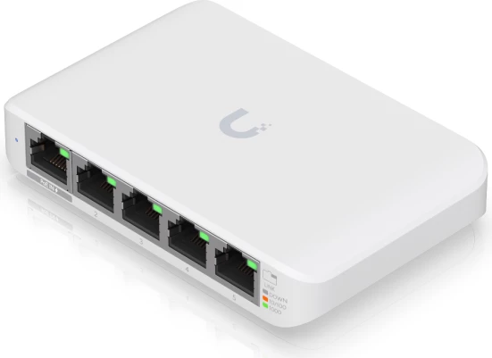Switch Ubiquiti UniFi USW-Flex-Mini, 5x Gigabit RJ45, PoE In, USB-C, i bardhë, me kabllo USB-C