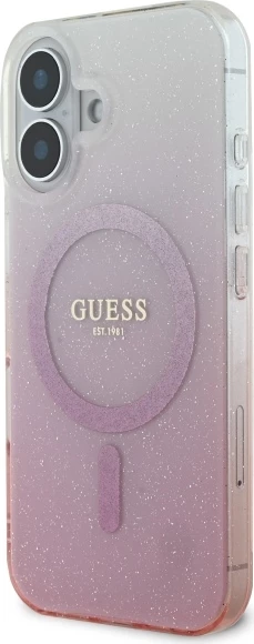 Mbështjellës Guess IML Glitter Gradient MagSafe për iPhone 16, Rozë