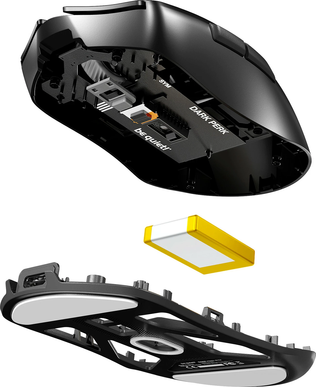 Maus be quiet! Dark Perk Sym, wireless + USB-C, 32000 DPI, për dorë të djathtë, i zi