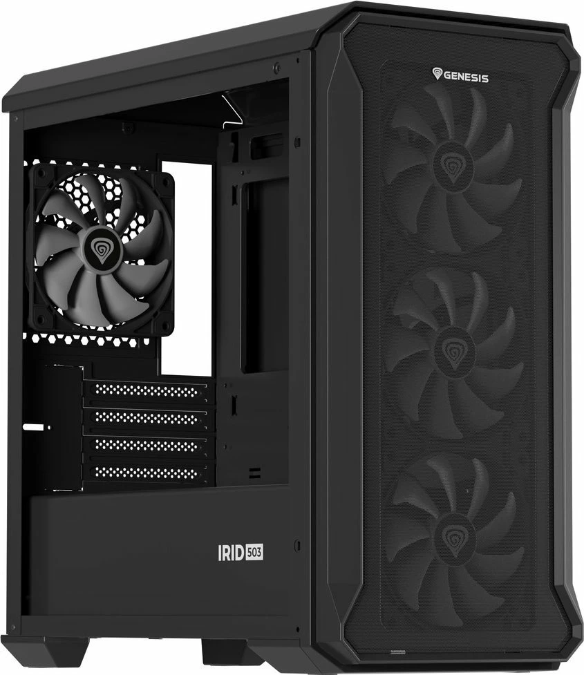 Kasë GENESIS Irid 503 ARGB V2 NPC-1559 Micro Tower, Micro-ATX/Mini-ITX, x4 ventilatorë ARGB 120mm, e zezë