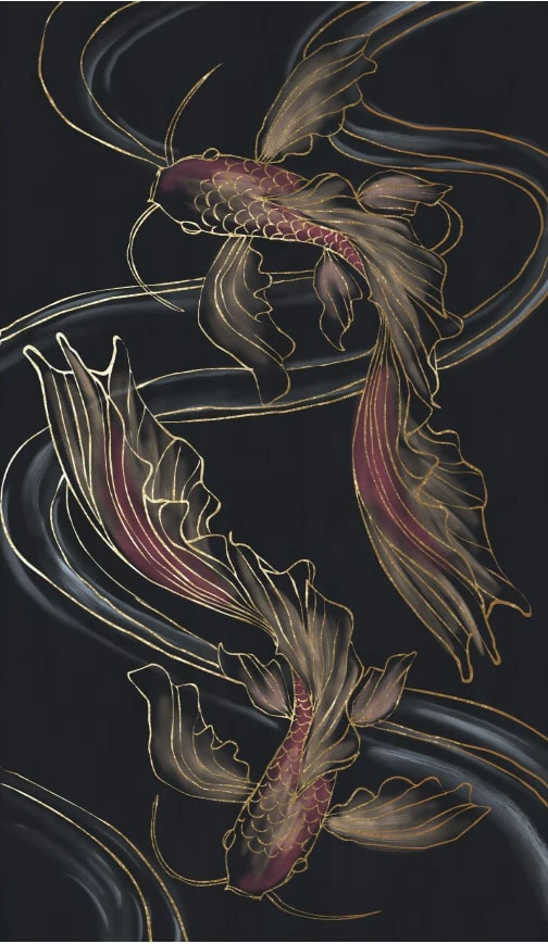 Pikturë dekorative Fish in Love, shumëngjyrëshe, kanavacë, 70x120x4cm