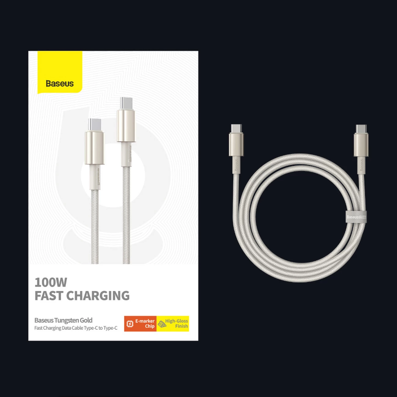 Kabllo USB-C në USB-C Baseus Tungsten Gold, 1m, 100W, Ari