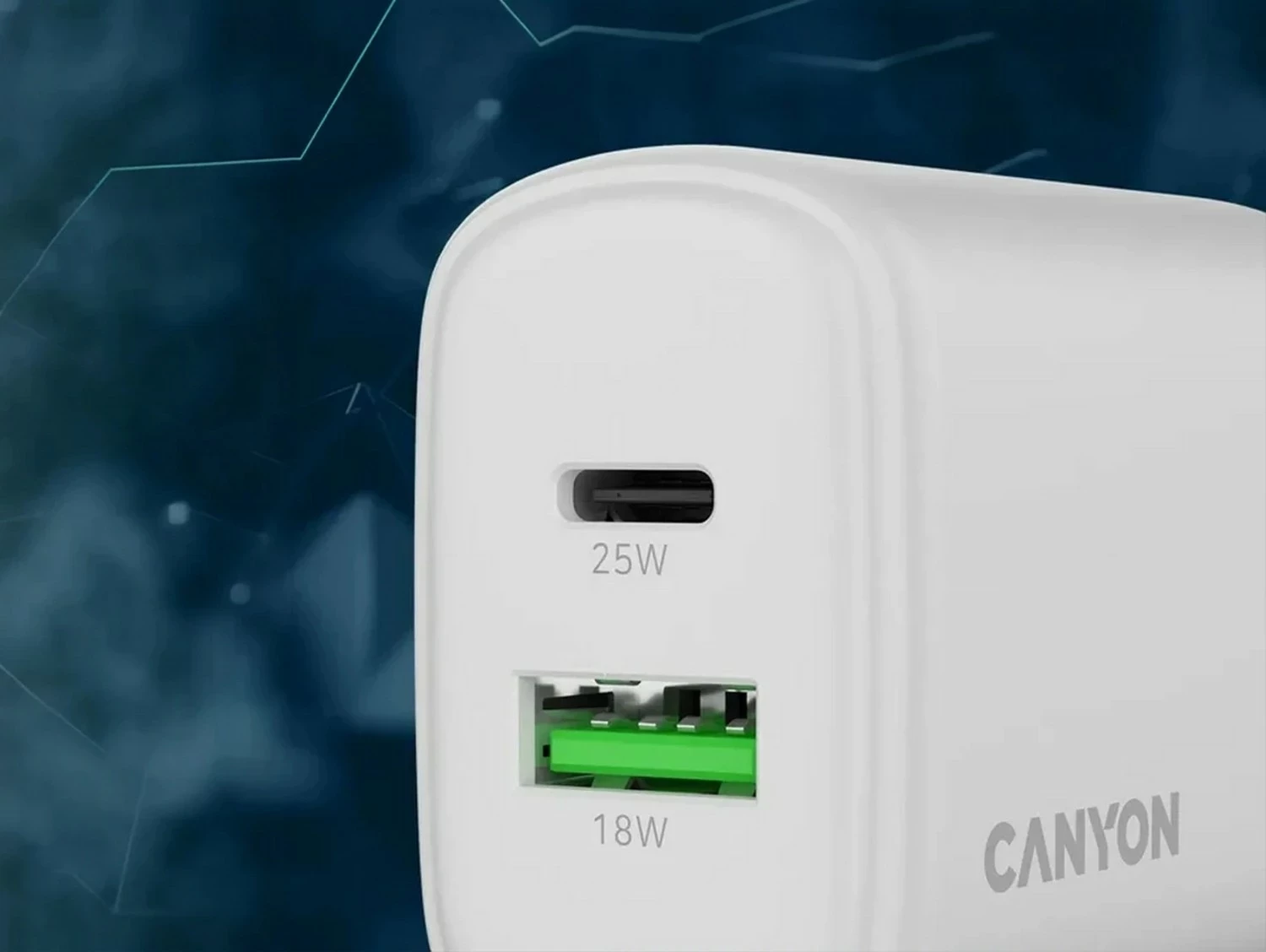 Karikues rrjeti Canyon OnCharge 250 25W, 1x USB-C PD, 1x USB-A QC, i bardhë