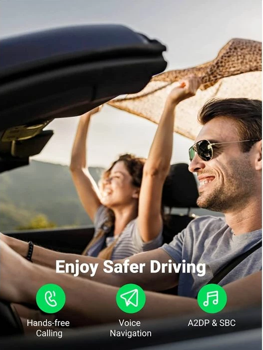 Adapter Bluetooth AUX/USB UGREEN 70601, Bluetooth 5.0, 3.5mm, me mikrofon, lidhje dy pajisje, i zi