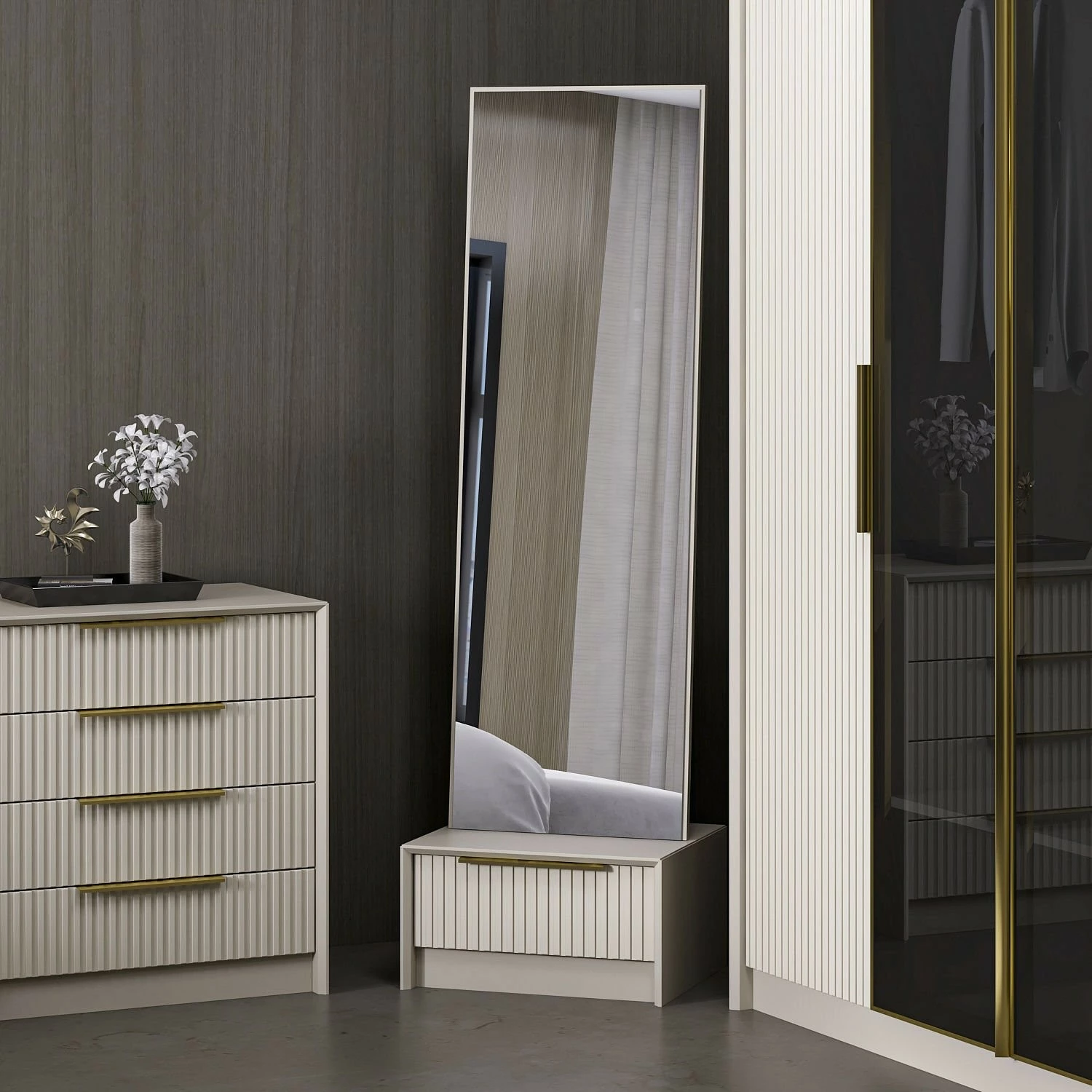 Tavolinë grimi Skye Decor, ngjyrë guri, Luxe