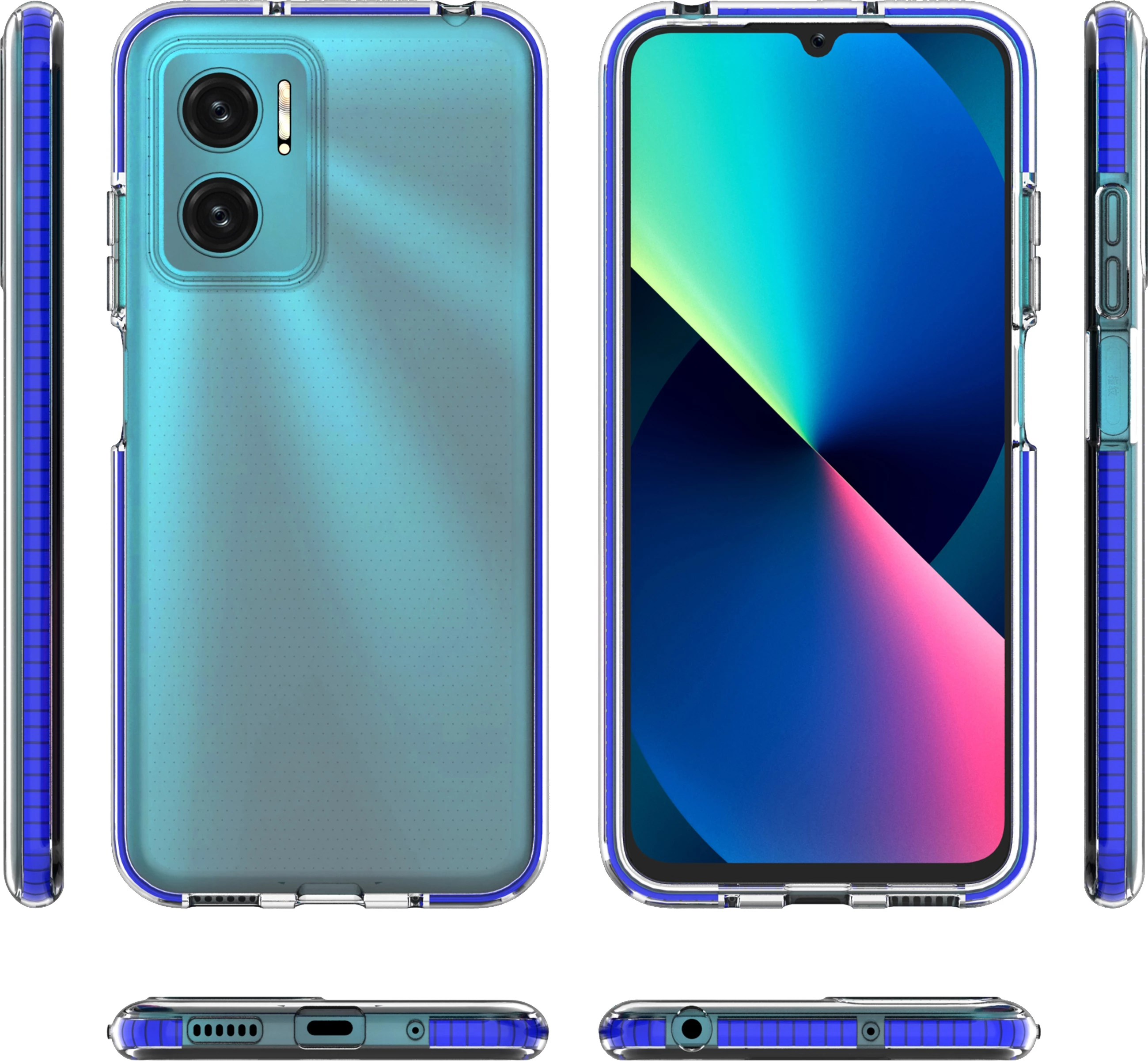 Mbështjellës Hurtel Spring Case për Xiaomi Redmi 10, TPU, kornizë kaltër, transparent