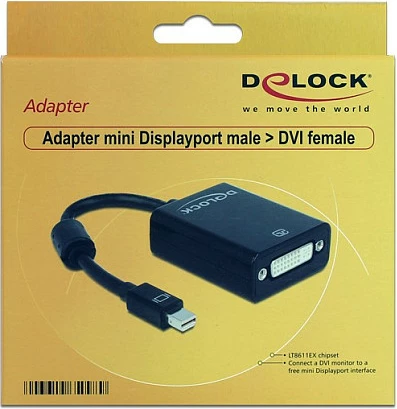 Adapter DeLOCK mini DisplayPort në DVI-I, 0.18 m, 1080p, i zi