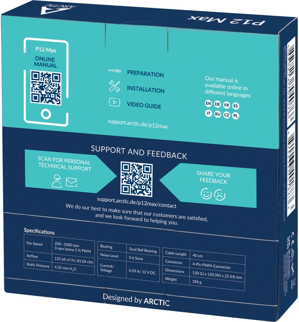 Ventilator ARCTIC P12 Max, 120 mm, PWM, 3300 RPM, i zi