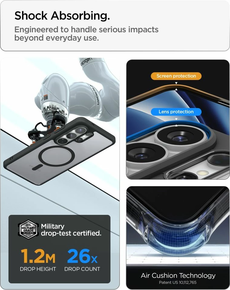 Mbështjellës Spigen Ultra Hybrid MagSafe për Samsung Galaxy S26 Ultra, dizajn hibrid TPU+PC, kompatibil me MagSafe, transparent i zi (Clear Black), 1 copë